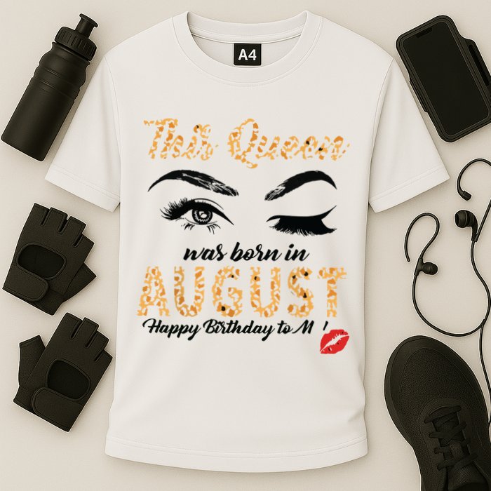 Womens Leopard This Queen Was Born In August Cooling Performance Crew T-Shirt