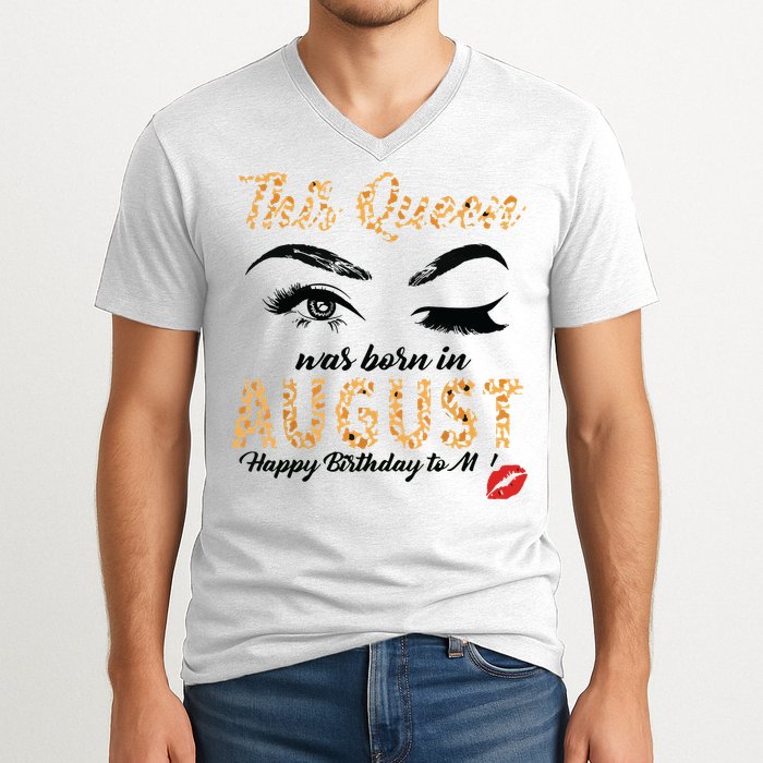 Womens Leopard This Queen Was Born In August V-Neck T-Shirt