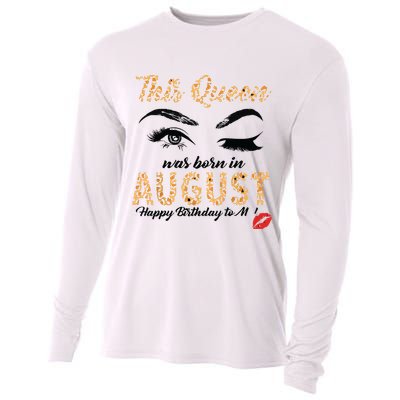 Womens Leopard This Queen Was Born In August Cooling Performance Long Sleeve Crew
