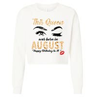 Womens Leopard This Queen Was Born In August Cropped Pullover Crew