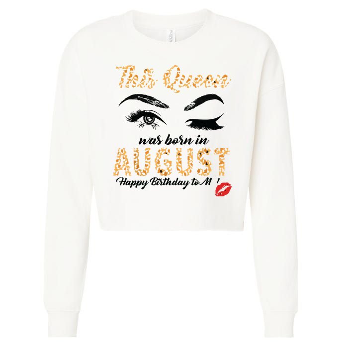 Womens Leopard This Queen Was Born In August Cropped Pullover Crew