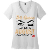 Womens Leopard This Queen Was Born In August Women's V-Neck T-Shirt