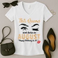 Womens Leopard This Queen Was Born In August Women's V-Neck T-Shirt