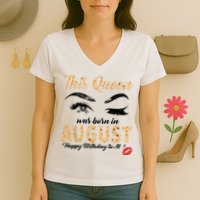 Womens Leopard This Queen Was Born In August Women's V-Neck T-Shirt