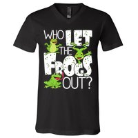 Who Let The Frogs Out Funny Amphibian Lover Frog Owner V-Neck T-Shirt