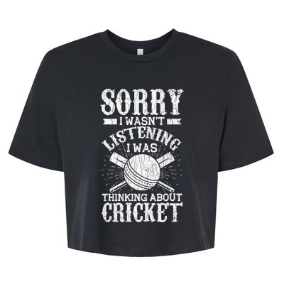 Wasn't Listening Thinking About Cricket Funny Cricket Player Bella+Canvas Jersey Crop Tee