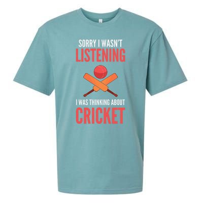 Wasn't Listening Thinking About Cricket Funny Cricket Player Sueded Cloud Jersey T-Shirt