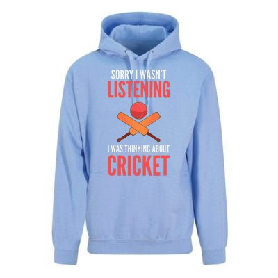 Wasn't Listening Thinking About Cricket Funny Cricket Player Unisex Surf Hoodie