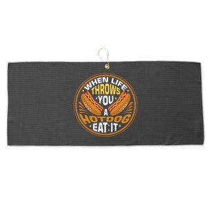 When Life Throws You A Hot Dog Eat It Large Microfiber Waffle Golf Towel