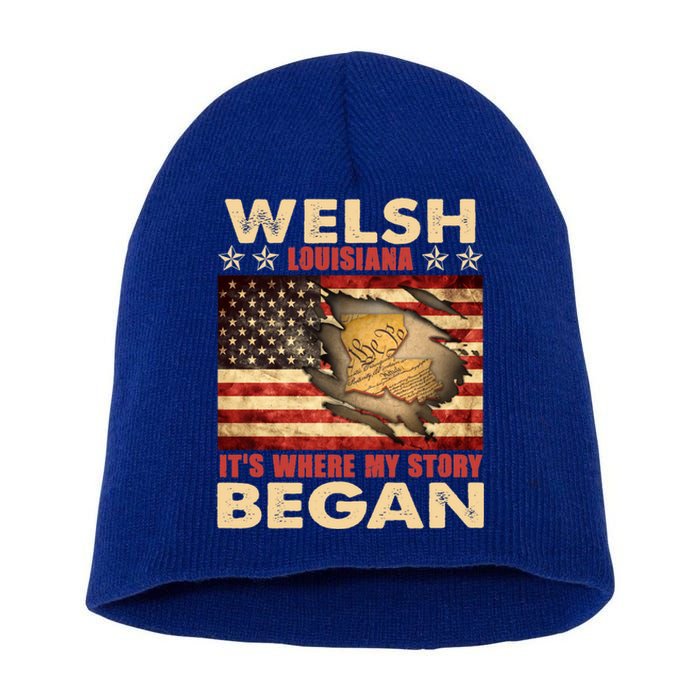 Welsh Louisiana Usa Flag 4th Of July Great Gift Short Acrylic Beanie