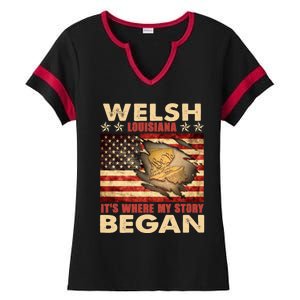 Welsh Louisiana Usa Flag 4th Of July Great Gift Ladies Halftime Notch Neck Tee