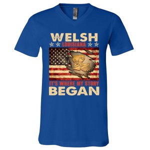 Welsh Louisiana Usa Flag 4th Of July Great Gift V-Neck T-Shirt