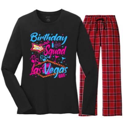 Womens Las Vegas Birthday Squad Party In Vegas Birthday Women's Long Sleeve Flannel Pajama Set 