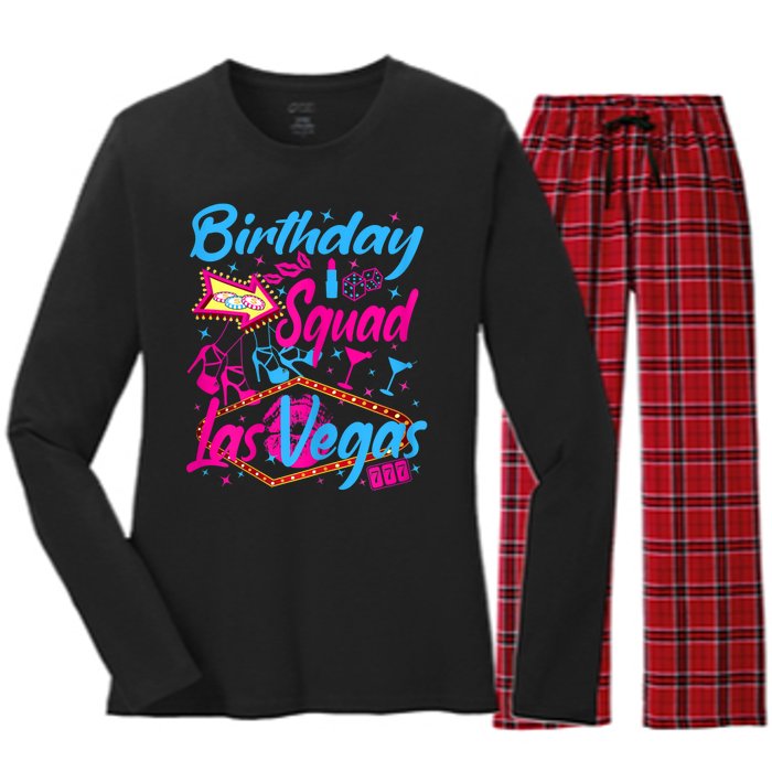 Womens Las Vegas Birthday Squad Party In Vegas Birthday Women's Long Sleeve Flannel Pajama Set 