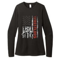 Wrestling Lovers Vintage American Flag 4th Of July Gift Womens CVC Long Sleeve Shirt