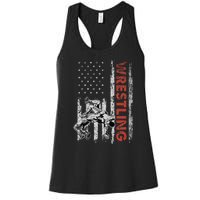 Wrestling Lovers Vintage American Flag 4th Of July Gift Women's Racerback Tank