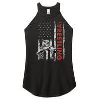 Wrestling Lovers Vintage American Flag 4th Of July Gift Women's Perfect Tri Rocker Tank