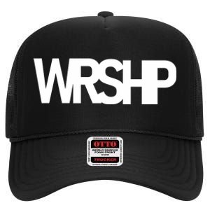 WRSHP Logo Worship Christian High Crown Mesh Back Trucker Hat