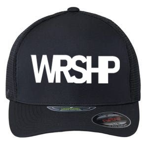 WRSHP Logo Worship Christian Flexfit Unipanel Trucker Cap