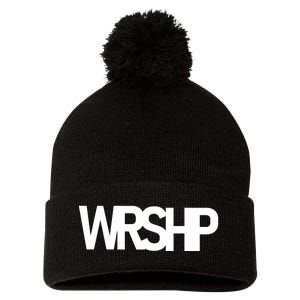 WRSHP Logo Worship Christian Pom Pom 12in Knit Beanie