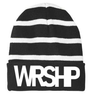 WRSHP Logo Worship Christian Striped Beanie with Solid Band