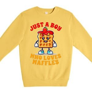 Waffle Lover Waffle Squad Foodie Just A Boy Loves Waffles Premium Crewneck Sweatshirt