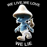 We Live We Love We Lie Funny Blue Mushroom Cat Trendy Meme Hoodie