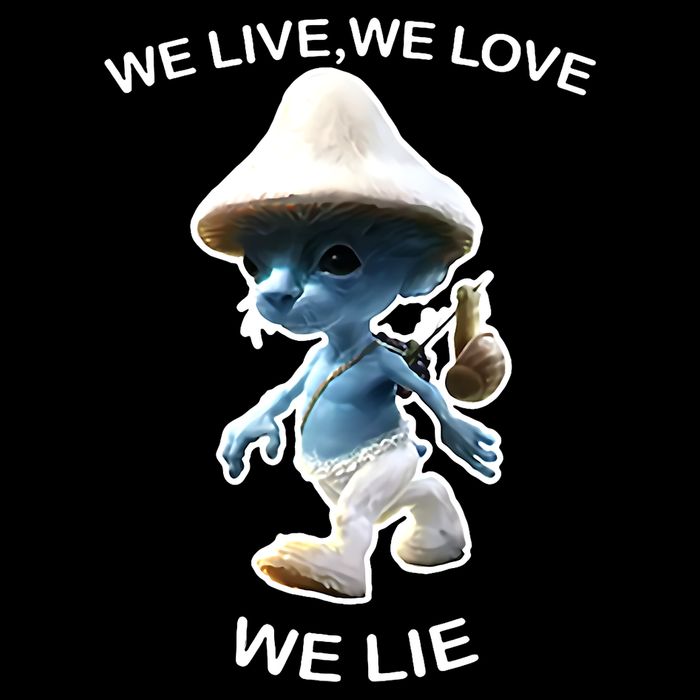 We Live We Love We Lie Funny Blue Mushroom Cat Trendy Meme Hoodie