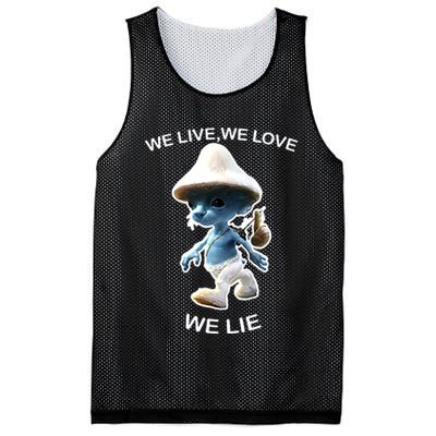 We Live We Love We Lie Funny Blue Mushroom Cat Trendy Meme Mesh Reversible Basketball Jersey Tank