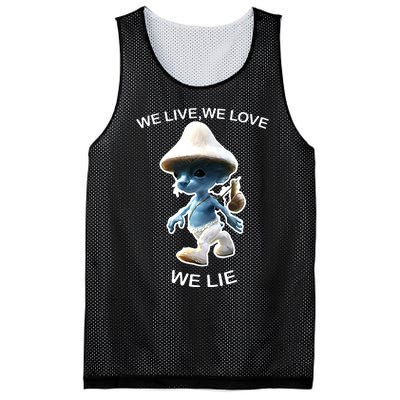 We Live We Love We Lie Funny Blue Mushroom Cat Trendy Meme Mesh Reversible Basketball Jersey Tank