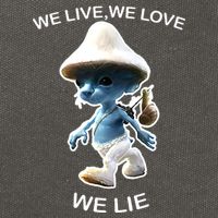 We Live We Love We Lie Funny Blue Mushroom Cat Trendy Meme Cotton Canvas Backpack
