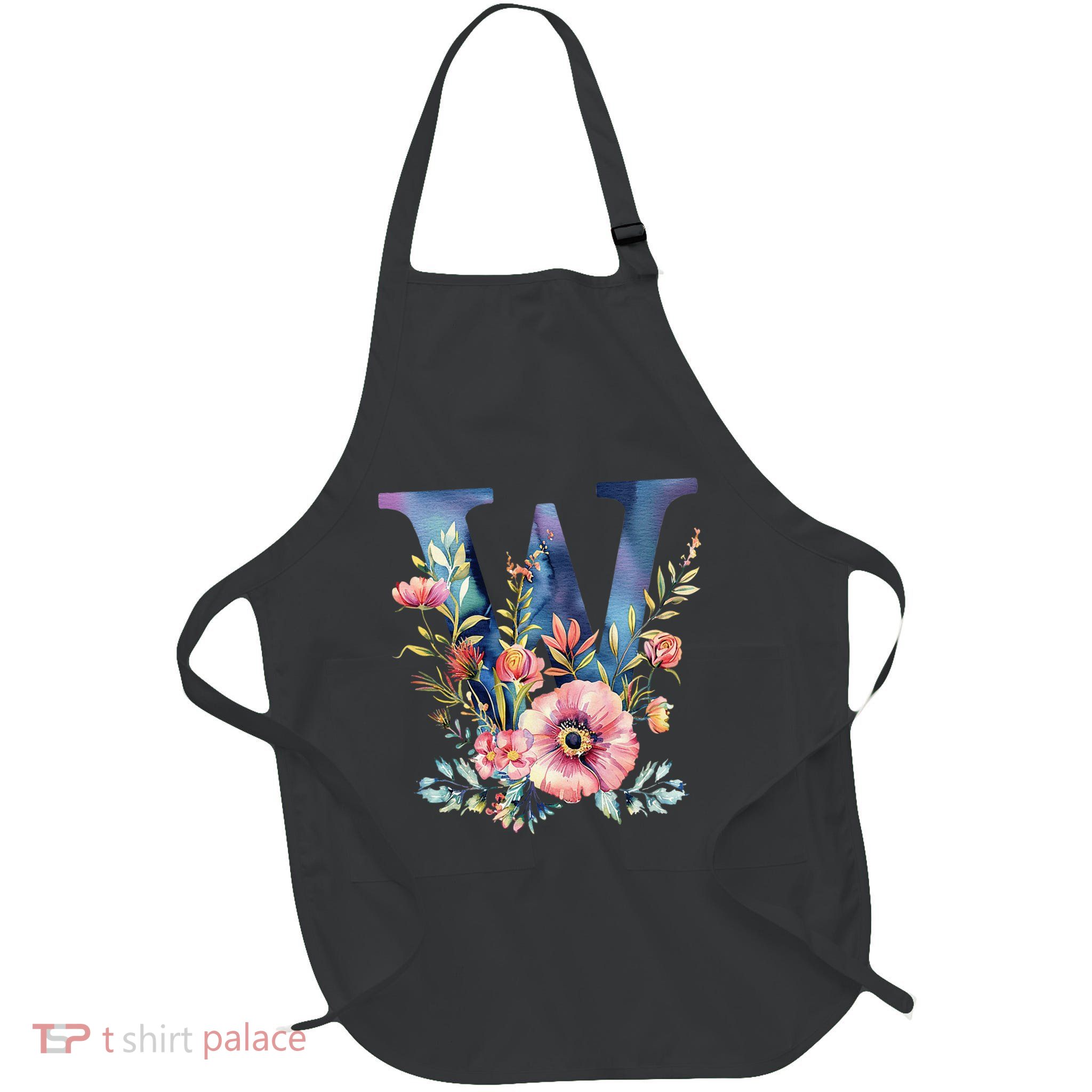 Watercolor Letter W With Floral Accents Apron
