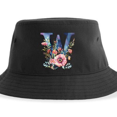 Watercolor Letter W With Floral Accents Sustainable Bucket Hat