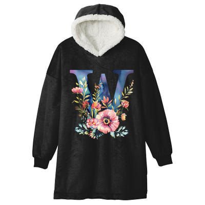Watercolor Letter W With Floral Accents Hooded Wearable Blanket