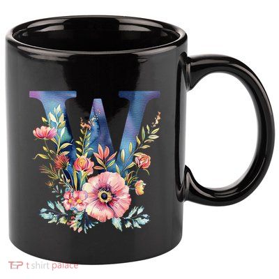 Watercolor Letter W With Floral Accents 11oz C Handle Ceramic Mug