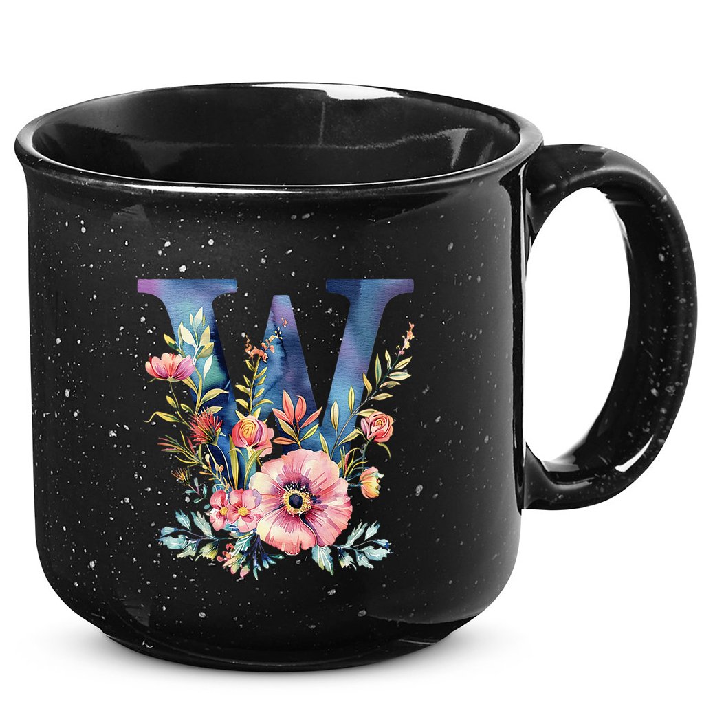 Watercolor Letter W With Floral Accents 15oz Campfire Ceramic Mug