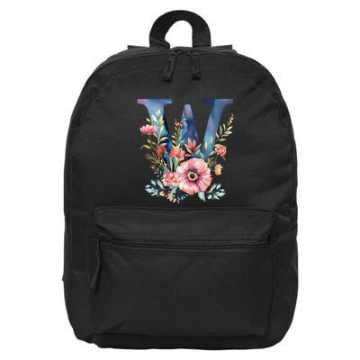 Watercolor Letter W With Floral Accents 16 in Basic Backpack