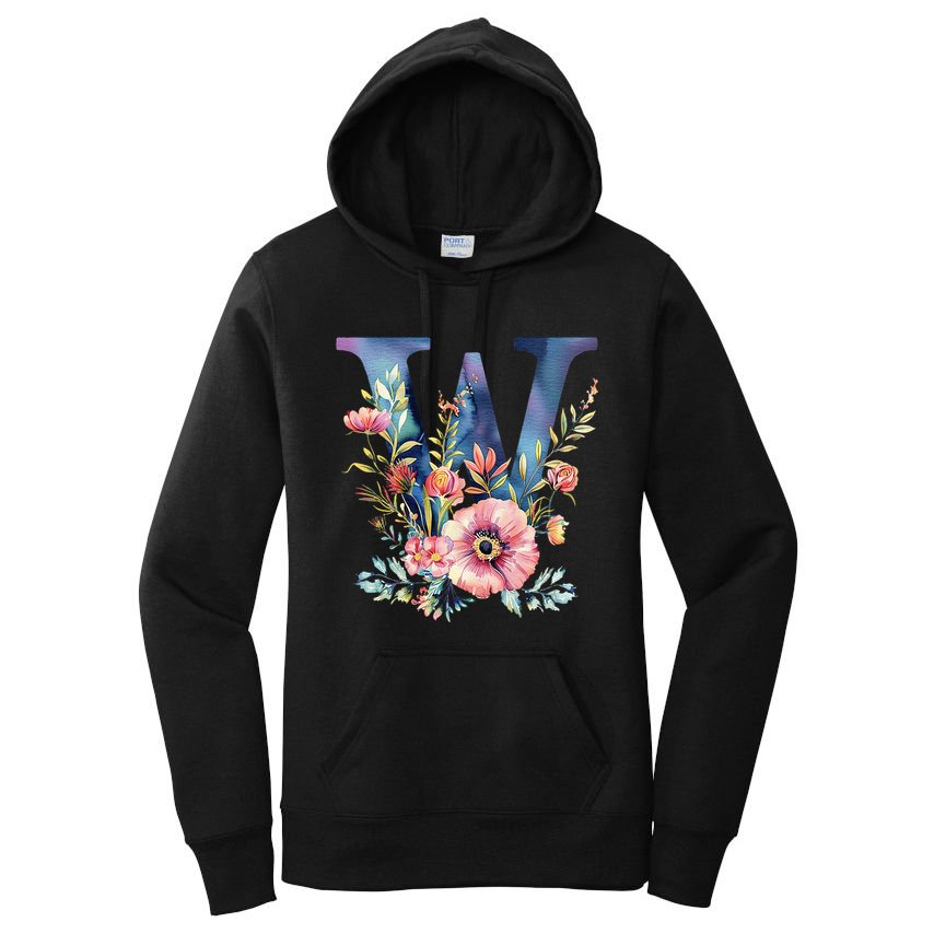 Watercolor Letter W With Floral Accents Women's Pullover Hoodie