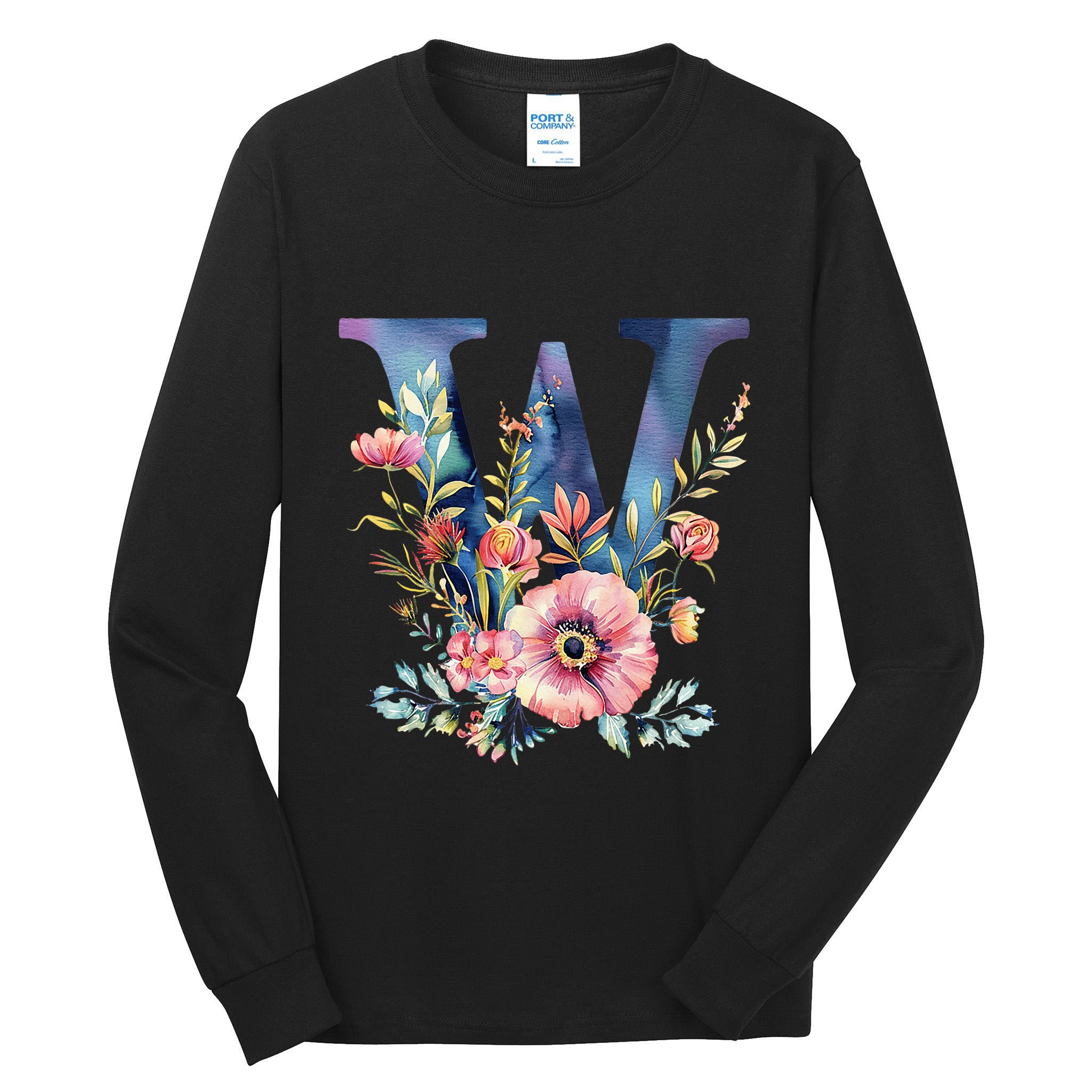 Watercolor Letter W With Floral Accents Tall Long Sleeve T-Shirt