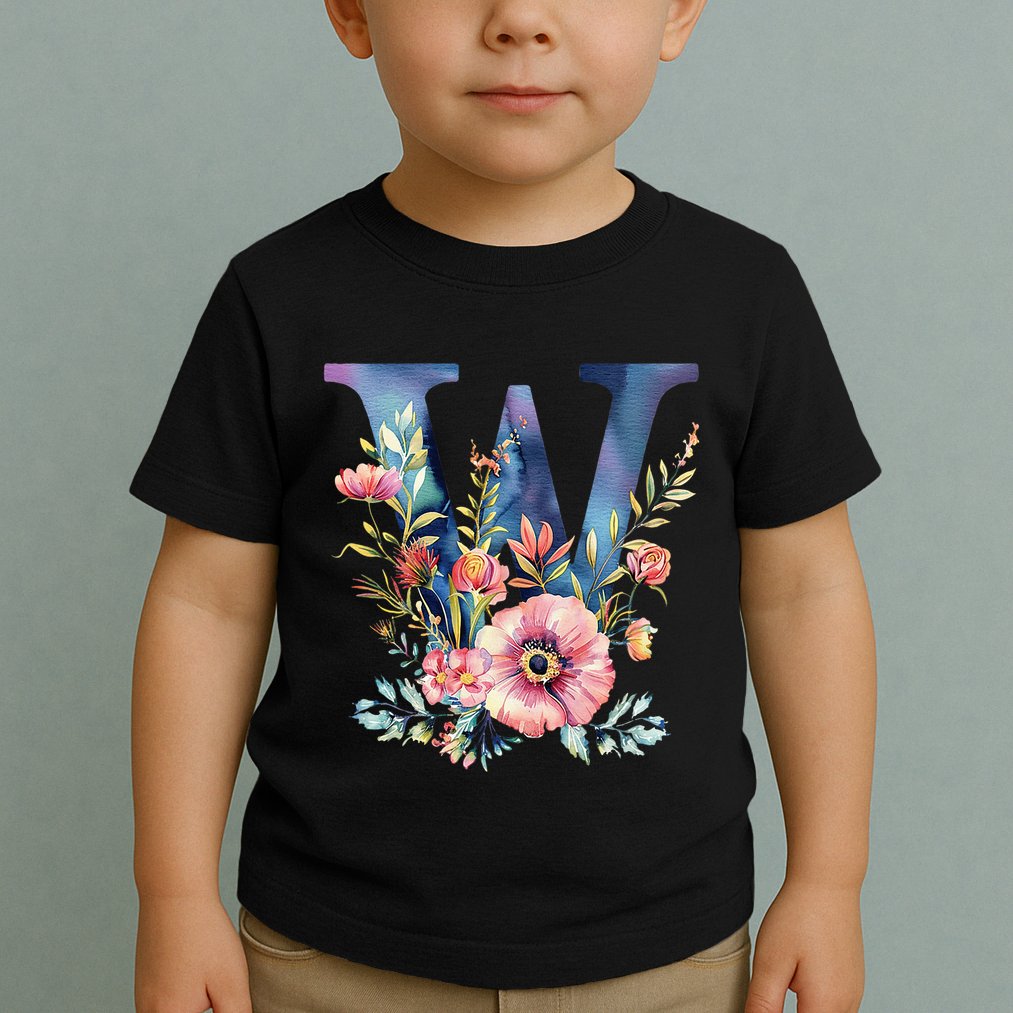 Watercolor Letter W With Floral Accents Toddler T-Shirt