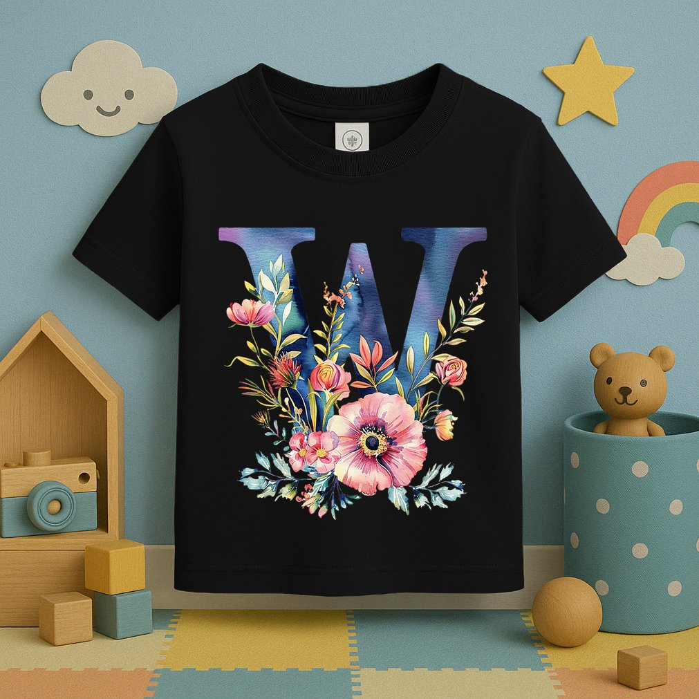 Watercolor Letter W With Floral Accents Toddler T-Shirt