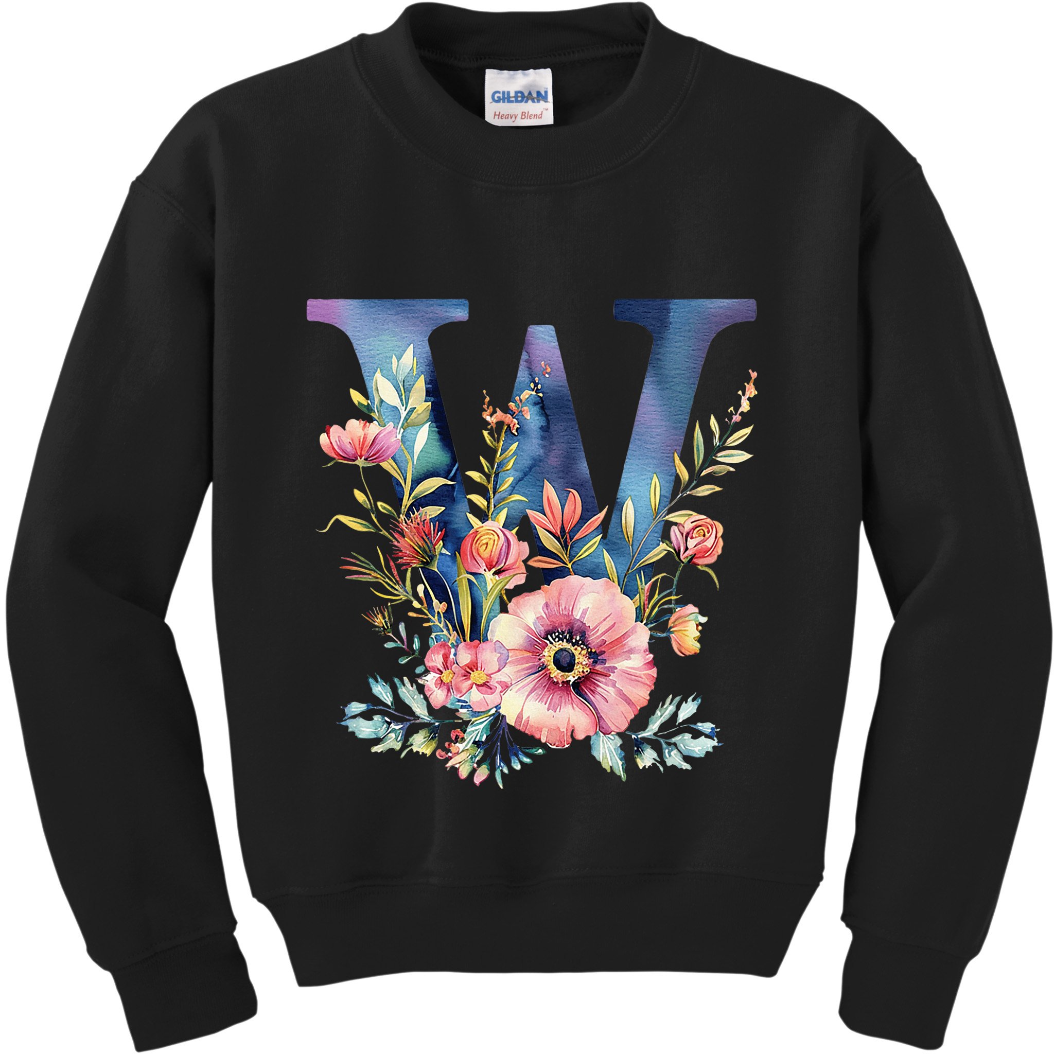 Watercolor Letter W With Floral Accents Kids Sweatshirt