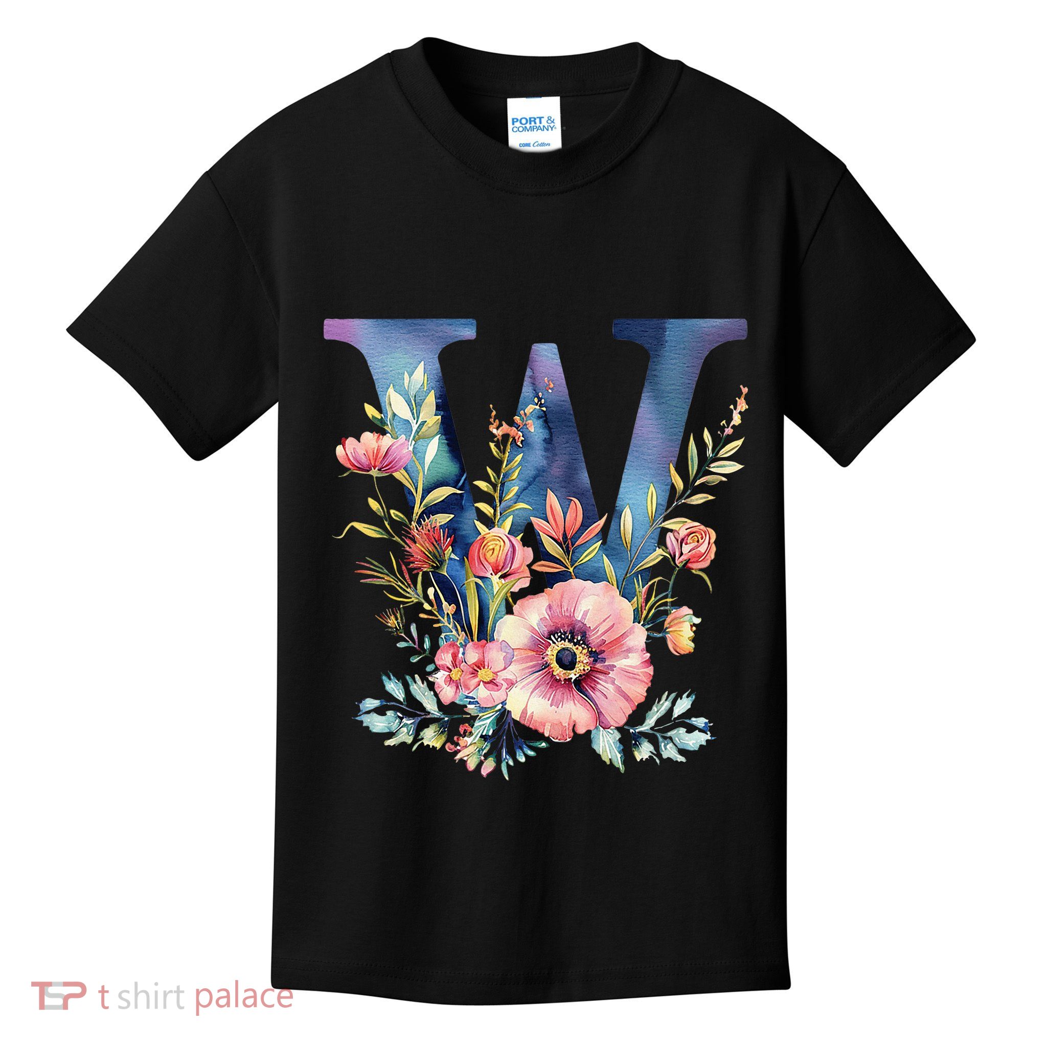Watercolor Letter W With Floral Accents Kids T-Shirt