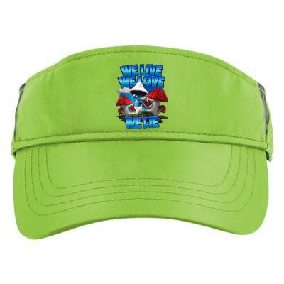 We Live We Love We Lie Funny Blue Mushroom Cat Trendy Meme Adult Drive Performance Visor