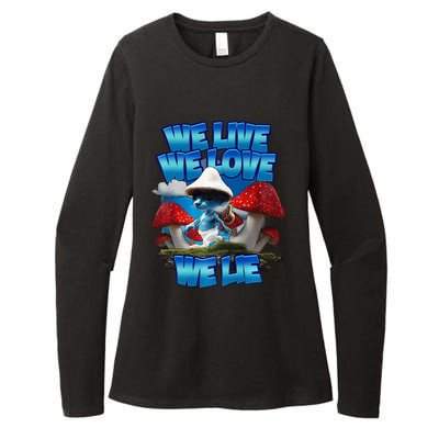 We Live We Love We Lie Funny Blue Mushroom Cat Trendy Meme Womens CVC Long Sleeve Shirt