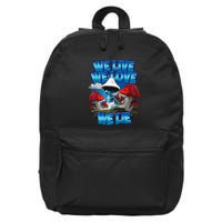 We Live We Love We Lie Funny Blue Mushroom Cat Trendy Meme 16 in Basic Backpack
