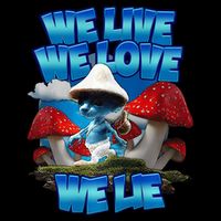We Live We Love We Lie Funny Blue Mushroom Cat Trendy Meme 16 in Basic Backpack