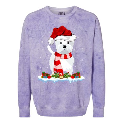 Westie Lover Xmas Lighting Snow Santa Hat Westie Christmas Gift Colorblast Crewneck Sweatshirt