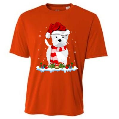 Westie Lover Xmas Lighting Snow Santa Hat Westie Christmas Gift Cooling Performance Crew T-Shirt