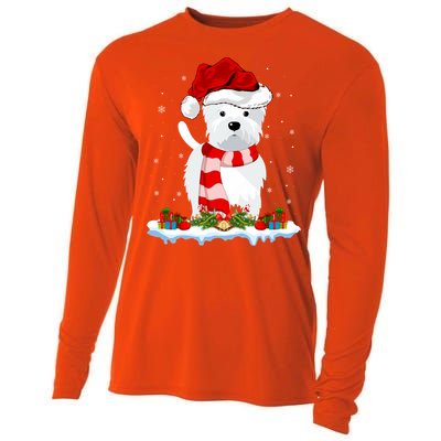 Westie Lover Xmas Lighting Snow Santa Hat Westie Christmas Gift Cooling Performance Long Sleeve Crew